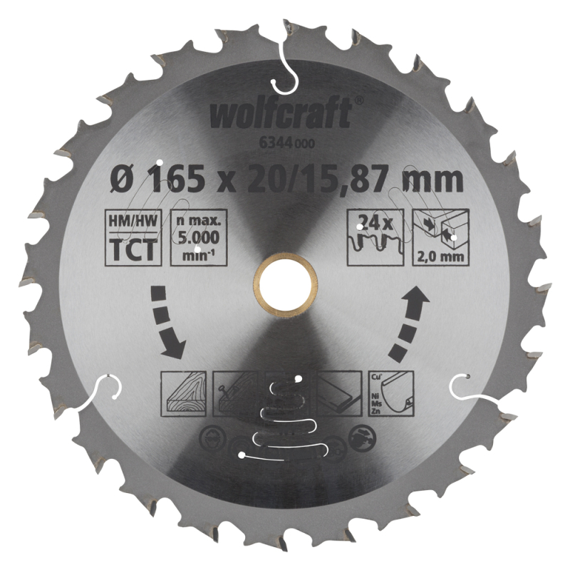 Lame de scie circulaire CT Ø 165 x 15 87 20 x 1 8 mm 24 dents WOLCRAFT