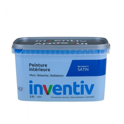 Peinture pour mur boiserie radiateur Bleu Cyclade n°3 satiné 2,5 L INVENTIV