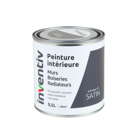 Peinture pour mur boiserie radiateur Gris Hiver n°2 satiné 0,5 L INVENTIV