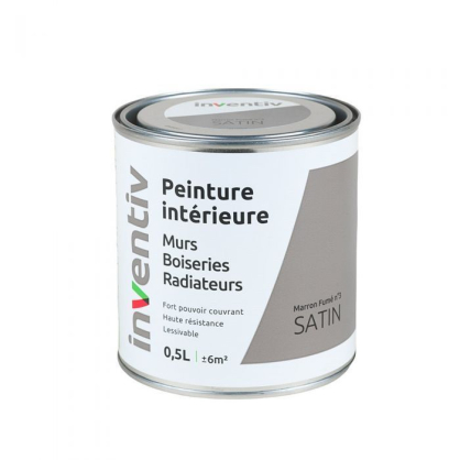 Peinture pour mur boiserie radiateur Marron Fumé n°3 satiné 0,5 L INVENTIV