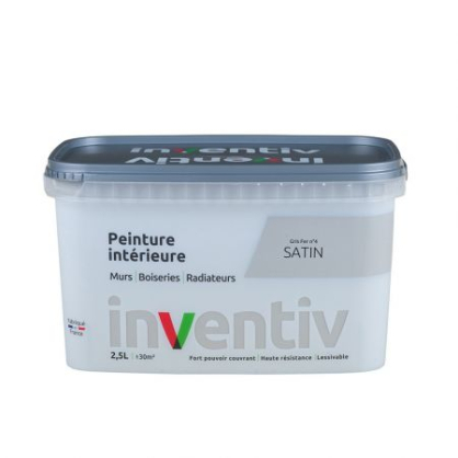 Peinture pour mur boiserie radiateur Gris Fer n°4 satiné 2,5 L INVENTIV