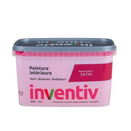 Peinture pour mur boiserie radiateur Rouge Grenadine n°3 satiné 2,5 L INVENTIV