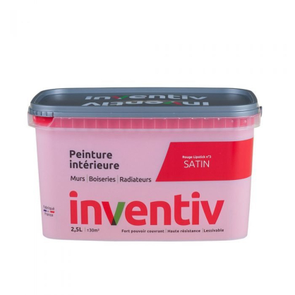 Peinture pour mur boiserie radiateur Rouge Lipstick n°3 satiné 2,5 L INVENTIV