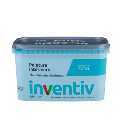 Peinture pour mur boiserie radiateur Bleu Maldives n°4 satiné 2,5 L INVENTIV