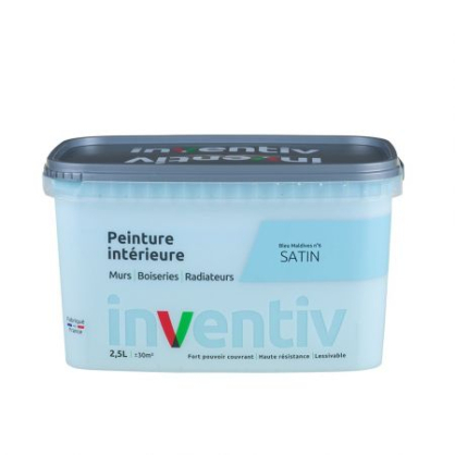 Peinture pour mur boiserie radiateur Bleu Maldives n°6 satiné 2,5 L INVENTIV