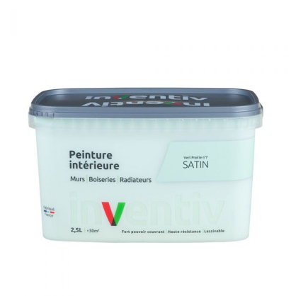 Peinture pour mur boiserie radiateur Vert Prairie n°7 satiné 2,5 L INVENTIV