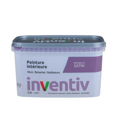 Peinture pour mur boiserie radiateur Violet Glycine n°3 satiné 2,5 L INVENTIV