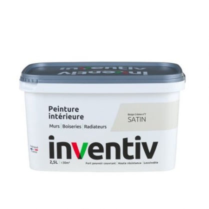 Peinture pour mur boiserie radiateur Beige Crème n°7 satiné 2,5 L INVENTIV