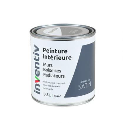 Peinture pour mur boiserie radiateur Gris Zinc n°2 satiné 0,5 L INVENTIV