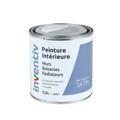 Peinture pour mur boiserie radiateur Bleu Tempête n°3 satiné 0,5 L INVENTIV