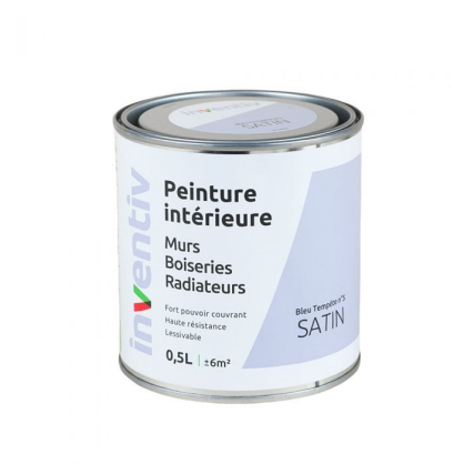 Peinture pour mur boiserie radiateur Bleu Tempête n°5 satiné 0,5 L INVENTIV