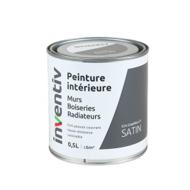 Peinture pour mur boiserie radiateur Gris Graphite n°1 satiné 0,5 L INVENTIV