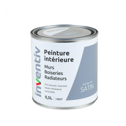 Peinture pour mur boiserie radiateur Gris Zinc n°4 satiné 0,5 L INVENTIV