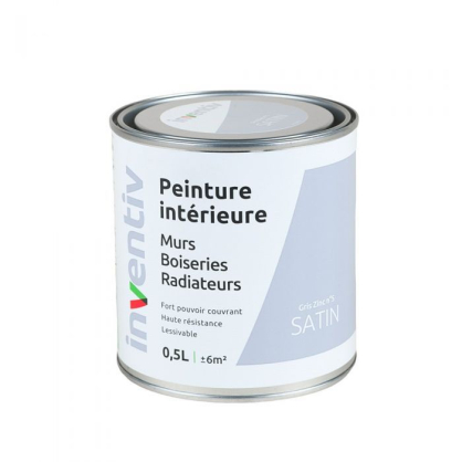 Peinture pour mur boiserie radiateur Gris Zinc n°5 satiné 0,5 L INVENTIV