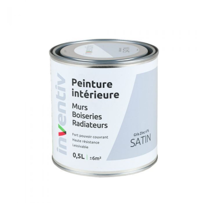 Peinture pour mur boiserie radiateur Gris Zinc n°6 satiné 0,5 L INVENTIV