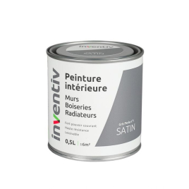 Peinture pour mur boiserie radiateur Gris Perle n°1 satiné 0,5 L INVENTIV