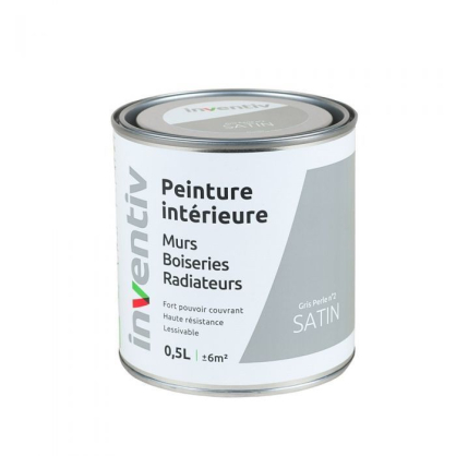 Peinture pour mur boiserie radiateur Gris Perle n°2 satiné 0,5 L INVENTIV