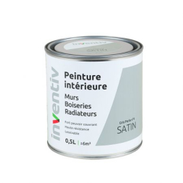 Peinture pour mur boiserie radiateur Gris Perle n°4 satiné 0,5 L INVENTIV