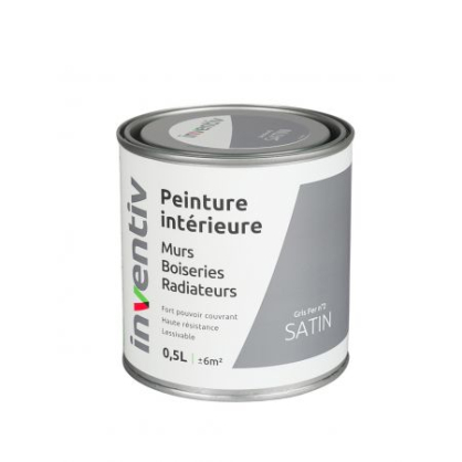 Peinture pour mur boiserie radiateur Gris Fer n°2 satiné 0,5 L INVENTIV