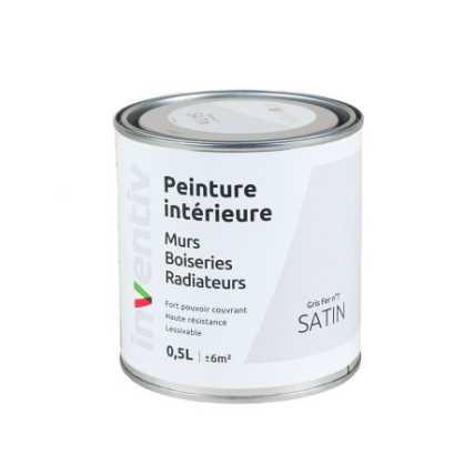 Peinture pour mur boiserie radiateur Gris Fer n°7 satiné 0,5 L INVENTIV