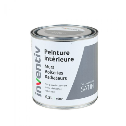 Peinture pour mur boiserie radiateur Gris Graphite n°3 satiné 0,5 L INVENTIV