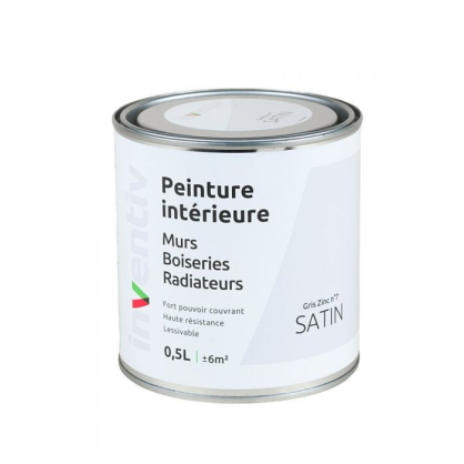 Peinture pour mur boiserie radiateur Gris Zinc n°7 satiné 0,5 L INVENTIV