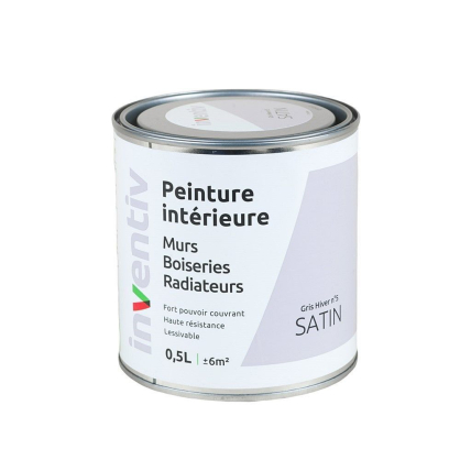 Peinture pour mur boiserie radiateur Gris Hiver n°5 satiné 0,5 L INVENTIV