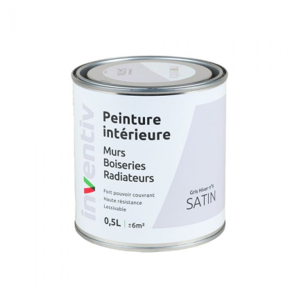 Peinture pour mur boiserie radiateur Gris Hiver n°6 satiné 0,5 L INVENTIV