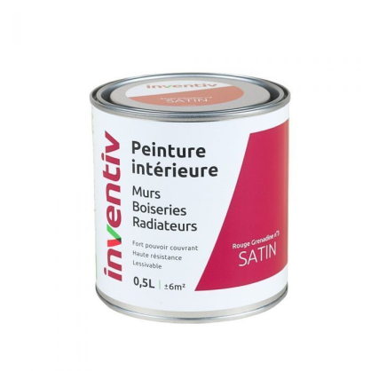 Peinture pour mur boiserie radiateur Rouge Grenadine n°3 satiné 0,5 L INVENTIV