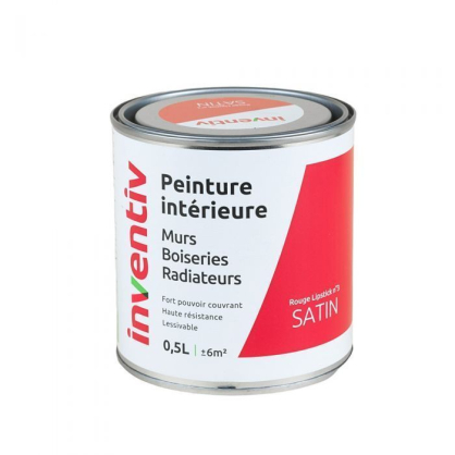 Peinture pour mur boiserie radiateur Rouge Lipstick n°3 satiné 0,5 L INVENTIV