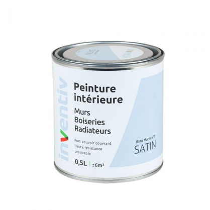 Peinture pour mur boiserie radiateur Bleu Marin n°7 satiné 0,5 L INVENTIV