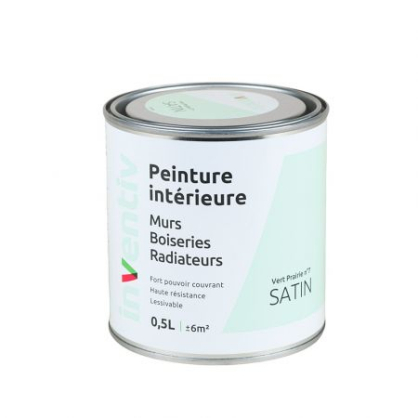 Peinture pour mur boiserie radiateur Vert Prairie n°7 satiné 0,5 L INVENTIV