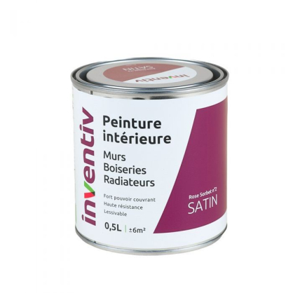 Peinture pour mur boiserie radiateur Rose Sorbert n°2 satiné 0,5 L INVENTIV