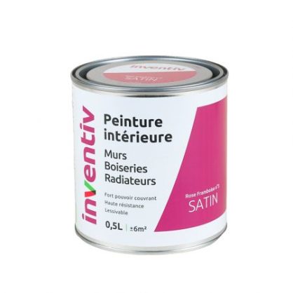 Peinture pour mur boiserie radiateur Rose Framboise n°3 satiné 0,5 L INVENTIV