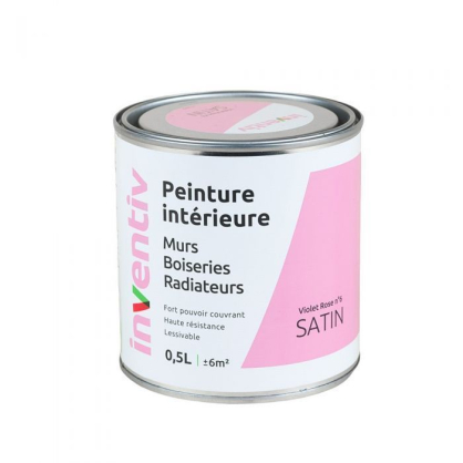 Peinture pour mur boiserie radiateur Violet Rose n°6 satiné 0,5 L INVENTIV