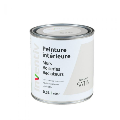 Peinture pour mur boiserie radiateur Beige Lin n°6 satiné 0,5 L INVENTIV