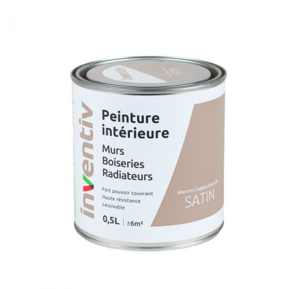 Peinture pour mur boiserie radiateur Marron Chataigne n°5 satiné 0,5 L INVENTIV