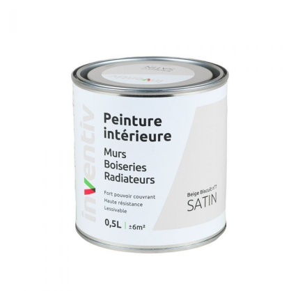 Peinture pour mur boiserie radiateur Beige Biscuit n°7 satiné 0,5 L INVENTIV