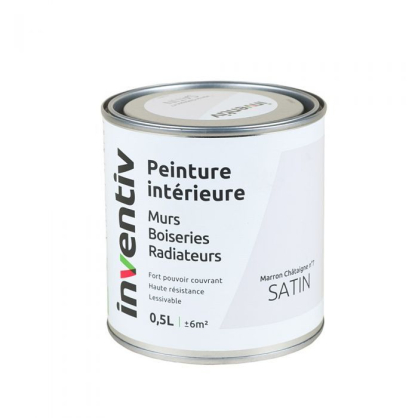 Peinture pour mur boiserie radiateur Marron Chataigne n°7 satiné 0,5 L INVENTIV