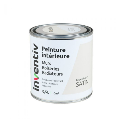 Peinture pour mur boiserie radiateur Beige Crème n°7 satiné 0,5 L INVENTIV