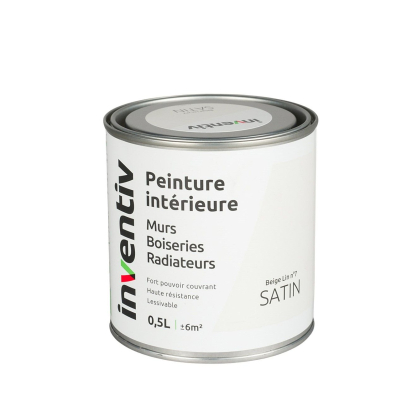 Peinture pour mur boiserie radiateur Beige Lin n°7 satiné 0,5 L INVENTIV