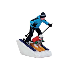 Figurine père et fils skieur LEMAX