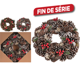 Couronne pomme de pin et baie rouge Ø 33 cm