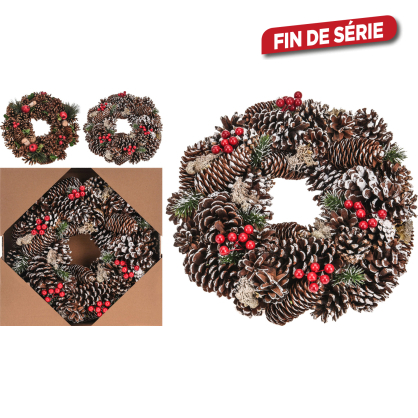 Couronne pomme de pin et baie rouge Ø 33 cm