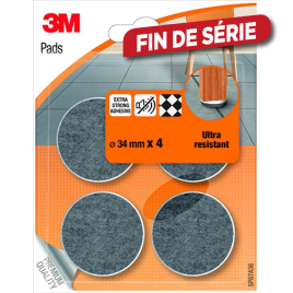 Patin glisseur adhésif gris foncé Ø 80 mm 4 pièces 3M