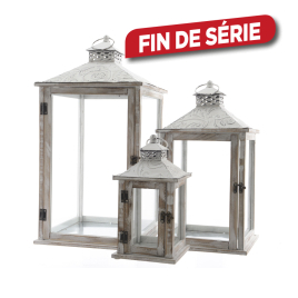 Lanterne blanche en bois 25 x 25 x 47 cm DECORIS