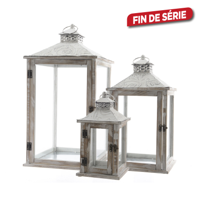 Lanterne blanche en bois 25 x 25 x 47 cm DECORIS