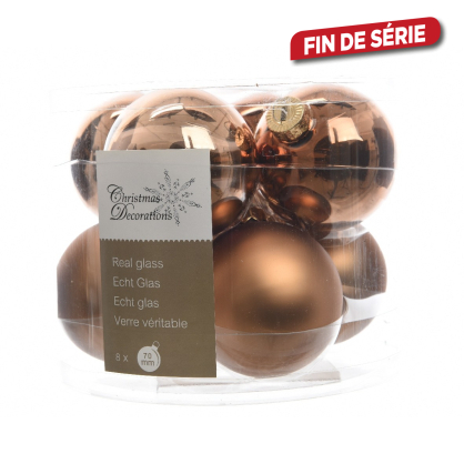 Boule de Noël en verre brun suede Ø 7 cm 8 pièces DECORIS