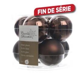 Boule de Noël en verre chocolat noir Ø 7 cm 8 pièces DECORIS