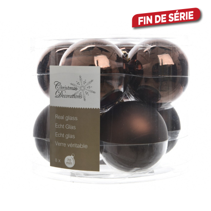 Boule de Noël en verre chocolat noir Ø 7 cm 8 pièces DECORIS